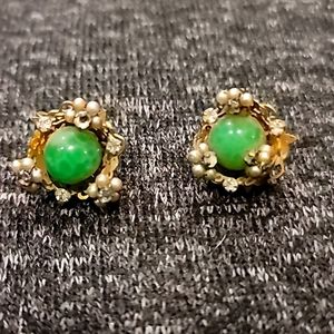 Antique Clip on earrings with Peking glass and pearls